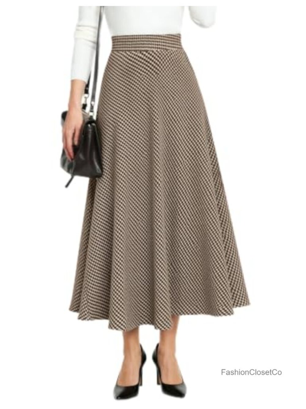 Plaid A-Line Midi Skirt with Pockets Elastic Waist